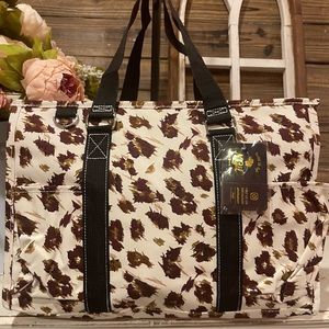 Feline Frenzy Leopard TGIL Canvas Organizer Tote Shoulder Bag NWT New